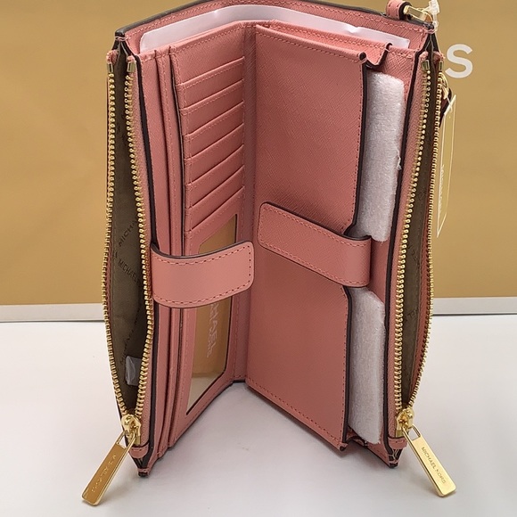 MICHAEL KORS LARGE DOUBLE ZIP WRISTLET WALLET PRIMROSE COLOR - Picture 4 of 12